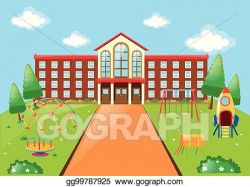 EPS Vector - Scene with school building and playground ...