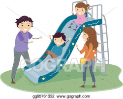 Vector Art - Stickman family in playground slide. Clipart ...