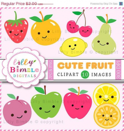 50 off Cute Fruit clipart kawaii apples lemon plum by ...