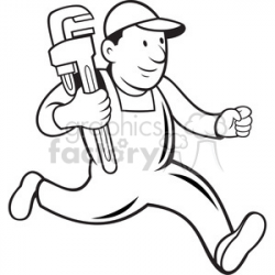 black and white plumber monkey wrench running 001 clipart. Royalty-free  clipart # 388158