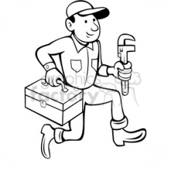 black and white plumber with toolbox clipart. Royalty-free clipart # 388472