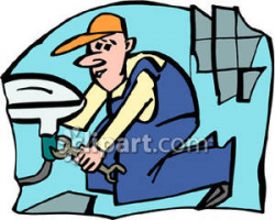 A Plumber Fixing a Broken Sink - Royalty Free Clipart Picture