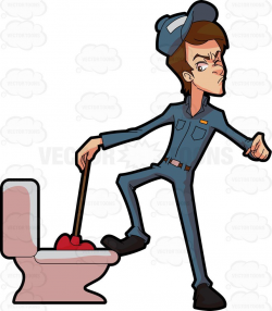 A plumber trying to fix a clogged toilet #cartoon #clipart ...