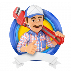 3D Logo. Plumber with Pipe Wrench - Photos by Canva