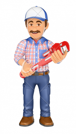 3D Plumber with a Pipe Wrench - Photos by Canva