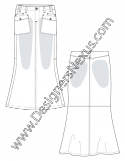 Skirt Flat Sketch V8 Full-Length Trumpet Hem Maxi Skirt Sketch in ...