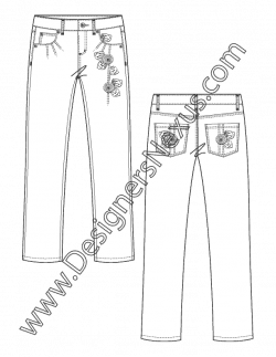 Pants Flat Fashion Sketch V6 5-Pocket Straight Leg Pants with ...