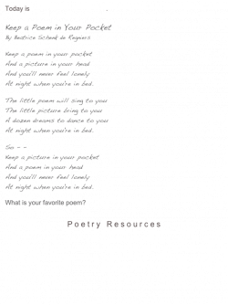 Keep a Poem in Your Pocket (Printable version on bottom of page ...