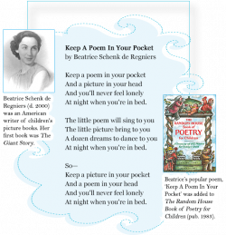 Keep A Poem In Your Pocket, a poem by Beatrice Schenk de Regniers ...