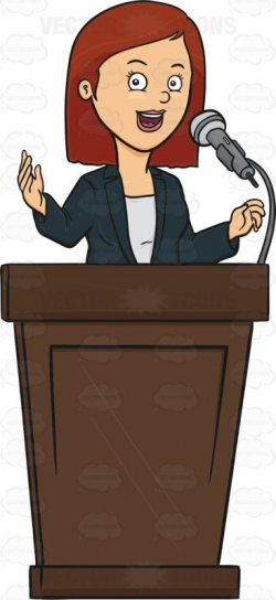 Woman Standing Behind A Podium Giving A Lecture #address ...