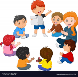 Kids sitting in a circle reading a poem Royalty Free Vector ...