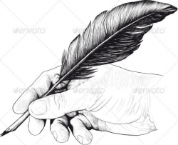 Vintage Drawing of Hand with a Feather Pen - Miscellaneous ...