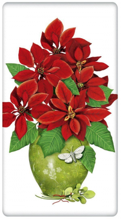 Poinsettia Christmas Vase 100% Cotton Flour Sack Dish Towel ...