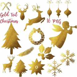 Gold foil christmas, christmas clipart, gold deer silhouette, golden  silhouettes, christmas wreath, golden ornaments, flying angel, christma