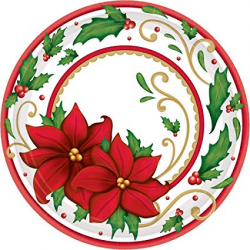 Winter Botanical Round Christmas Paper Plates, 60 Ct. | Party Tableware