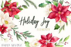 Watercolor Poinsettia Clipart | Christmas Clipart - Holiday Joy Florals -  Holly, Pine branches, Magnolias and Berries - Instant Download