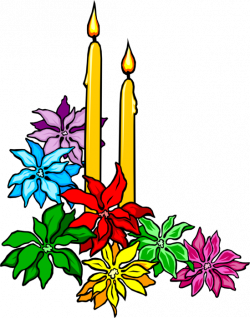 Christmas Candles with Poinsettia Flowers - Vector Image