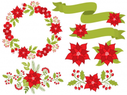 Poinsettia Clipart - Digital Vector Poinsettia, Christmas, Poinsettia  Wreath Clip Art