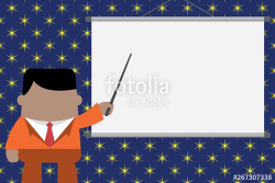 Businessman standing in front projector screen pointing ...