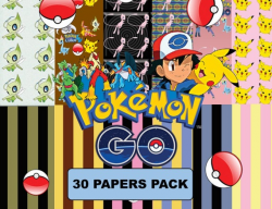 Pokemon Go, Pokémon Inspired Digital Paper Pack - 30 Papers - Size 12x12 -  Printable Paper- Digital Scrapbooking - CLIPART INCLUDED