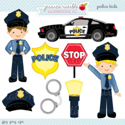 Police Kids Cute Digital Clipart - Commercial Use OK - Police Clipart,  Police Graphics, Handcuffs, Police Car