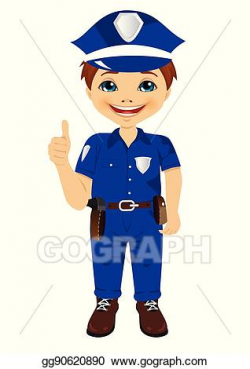 Vector Illustration - Smiling little boy wearing police ...
