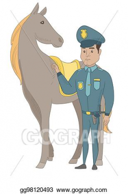 Vector Art - Young hispanic police officer and horse ...