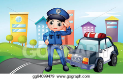 EPS Illustration - A policeman with a police car along the ...