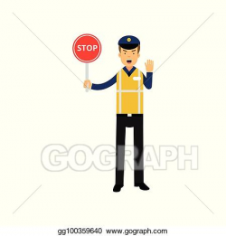 Vector Art - Cartoon traffic control policeman showing stop ...
