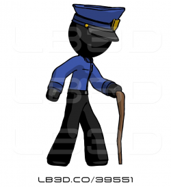 Illustration of Black Police Guy Walking with Hiking Stick ...