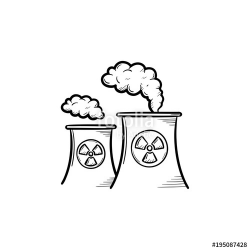Nuclear power plant with smoke hand drawn doodle icon ...