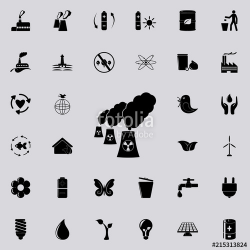 pollution from a nuclear power plant icon. Detailed set of ...