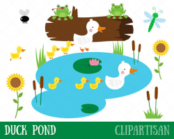 Duck Pond Clipart / Mother Duck and Ducklings Clip Art