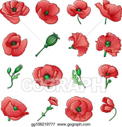 Vector Stock - Poppy remembrance day icons set, cartoon ...