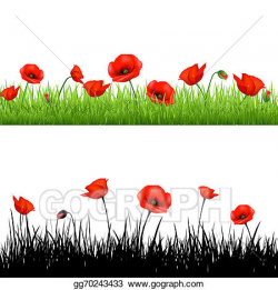 Stock Illustration - Border with grass and poppy. Clipart ...