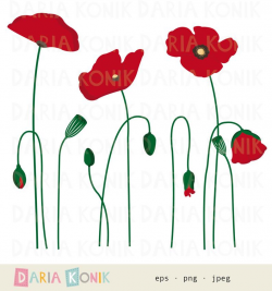 Poppies Clip Art Set-flower clipart, botanical, floral clipart, eps, png,  jpeg, instant download