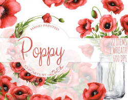 Poppy Clipart Poppies Clip Art Watercolor Red Mason Jar Rustic Country Farm  Field Flower Wedding Invitation Illustration Wild Flowers Clip