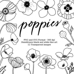Poppy Clipart Clip Art Vector Printable Instant Download PNG SVG High  Resolution Black and White