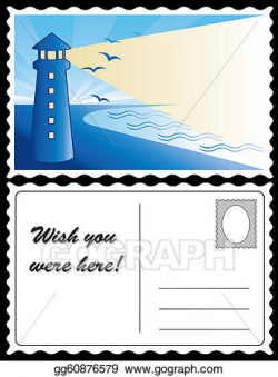 Vector Art - Lighthouse at dawn travel postcard. Clipart Drawing ...