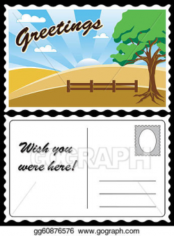 Clip Art Vector - Country landscape travel postcard. Stock ...
