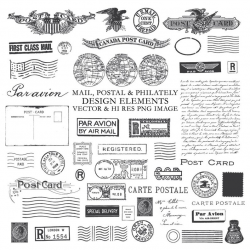 Postcard CIipart, Postal Clipart, Post Clipart, Postage Ephemera Mail  Clipart PNG Vector EPS, AI Design Elements Digital Instant Download