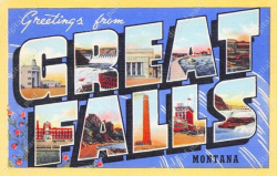 Greetings from Great Falls Montana - vintage postcard clipart image -  INSTANT DOWNLOAD - retro large letter postcard, printable postcard