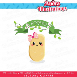 Cute Potato Digital Clipart, Potato Graphic, Pink Bow Illustration,  Vegetable Clipart, Healthy Food Clipart, Commercial License Included