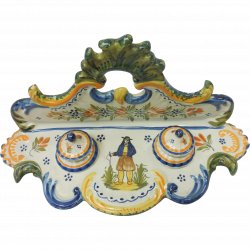French Quimper Pottery Rococo Style Breton Motif Footed Double ...