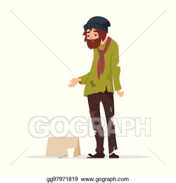 Vector Illustration - Poor man in torn clothes begging money ...