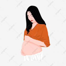 Hand Drawn Cartoon Long Hair Pregnant Woman, Big Belly ...