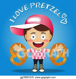 Vector Illustration - Happy man carrying big pretzel. EPS ...