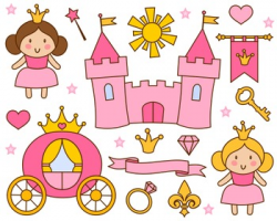 Cute Little Princess Clip Art, Pink Princess Clipart, Castle, Crown