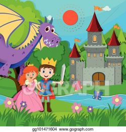 Vector Art - Fairytale scene with prince and princess ...