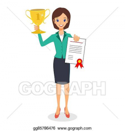 Vector Clipart - Business woman winner holding prize and ...